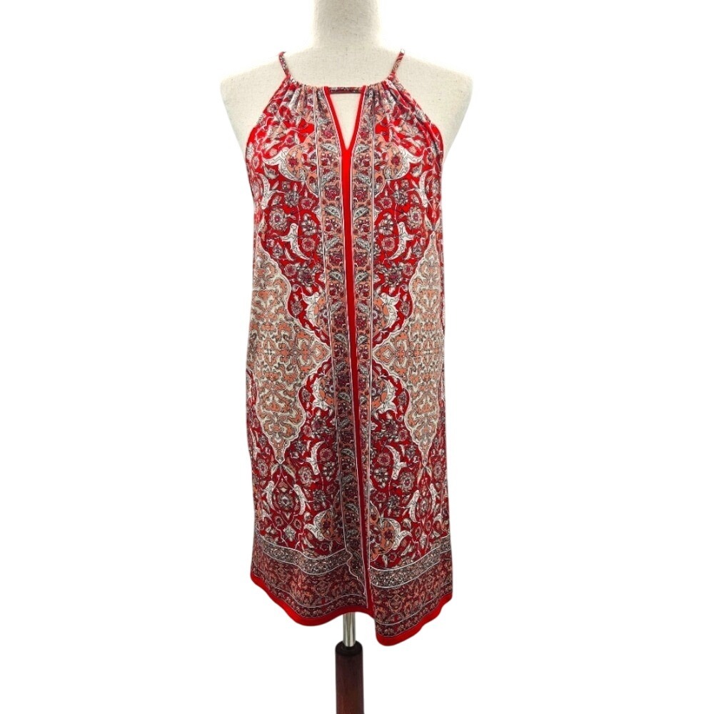 Red Paisley Halter Dress Sleeveless Summer Casual Sun Dress‎